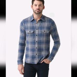 Faherty Brand Legend Sweater Shirt Blue Plaid Long Sleeve Soft Knit Flannel